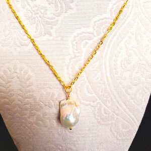 Baroque Pearl Necklace on an Adjustable Gold Chain Statement Necklace